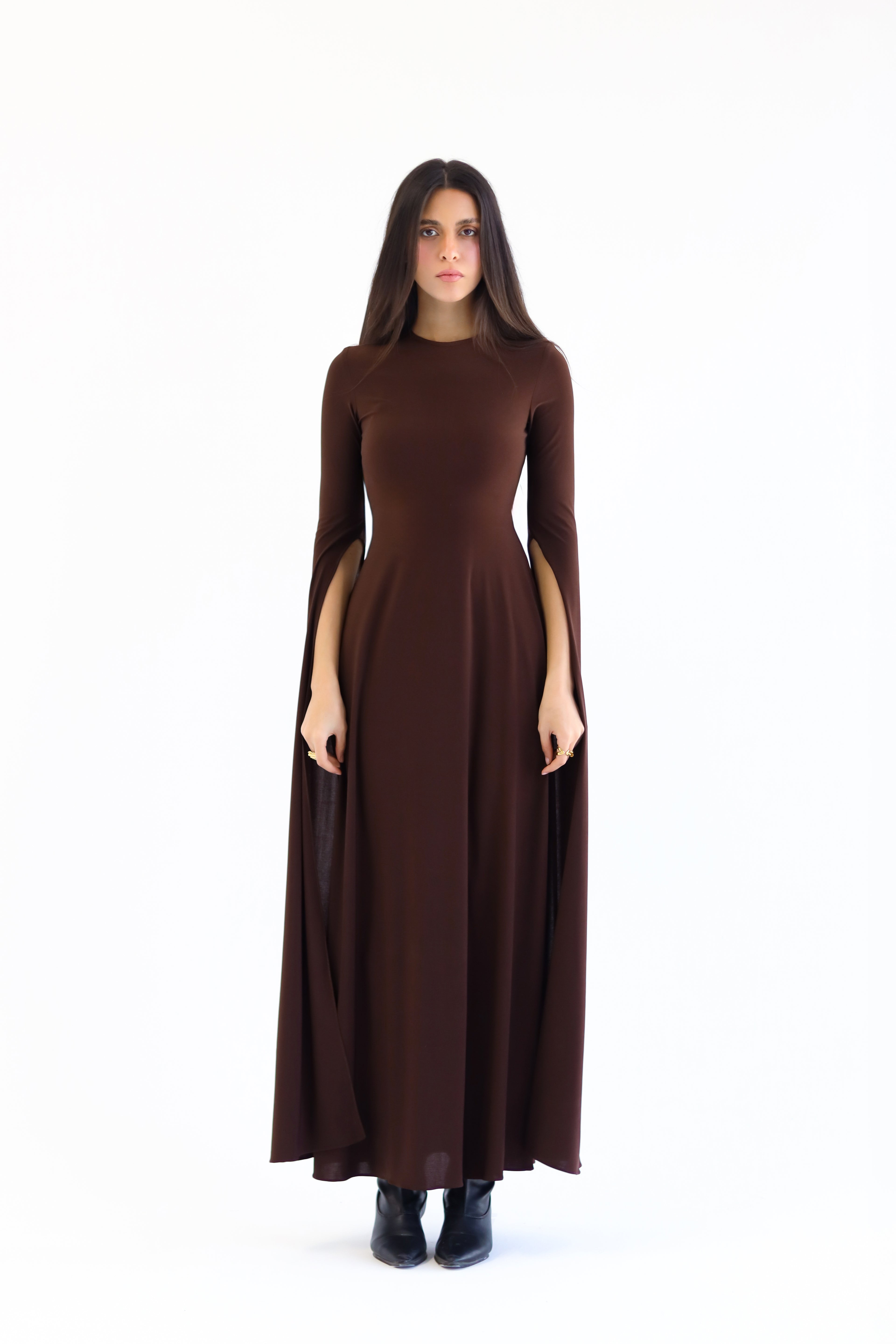 Sculpt Slit-Sleeve Maxi Dress - Brown