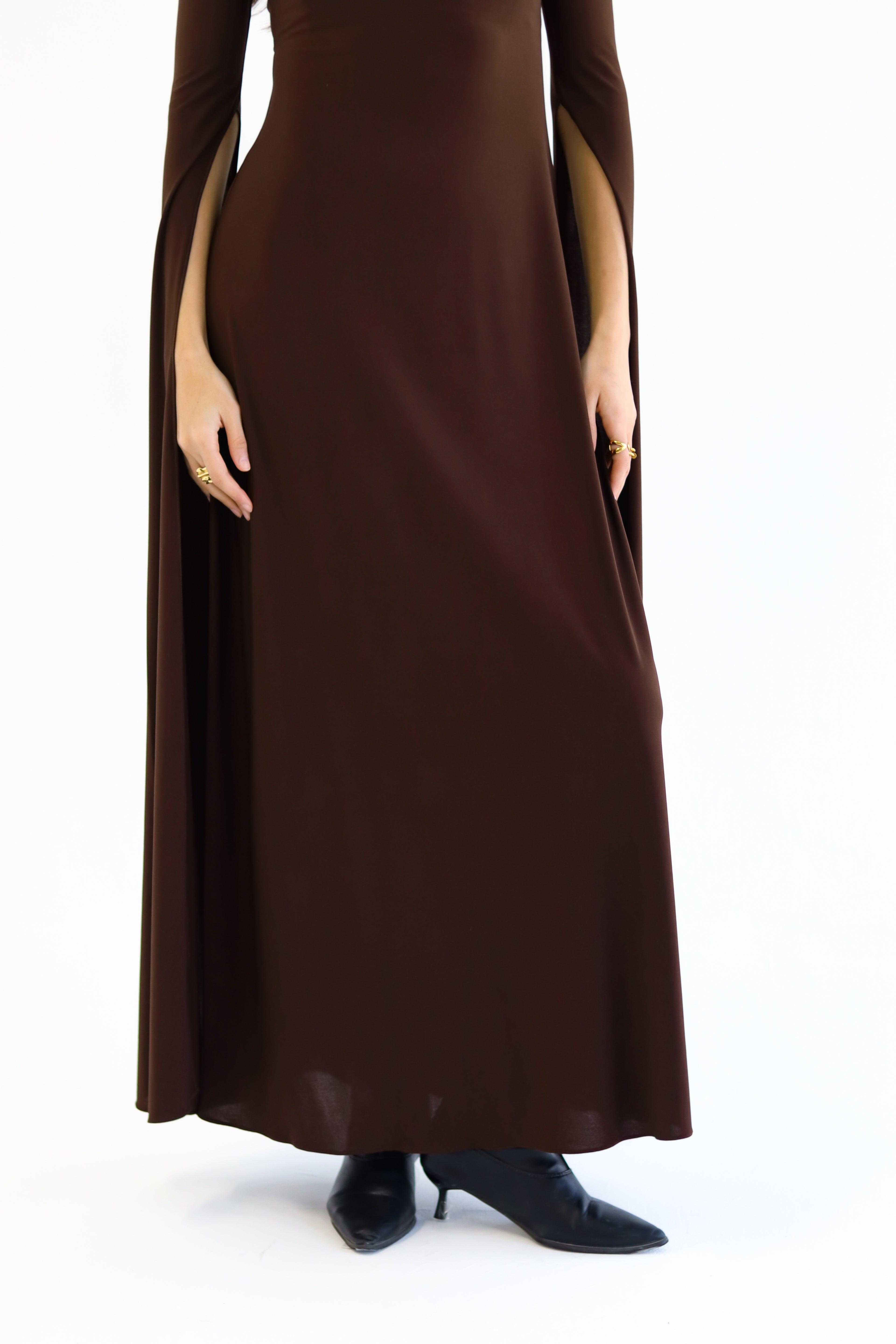 Sculpt Slit-Sleeve Maxi Dress - Brown