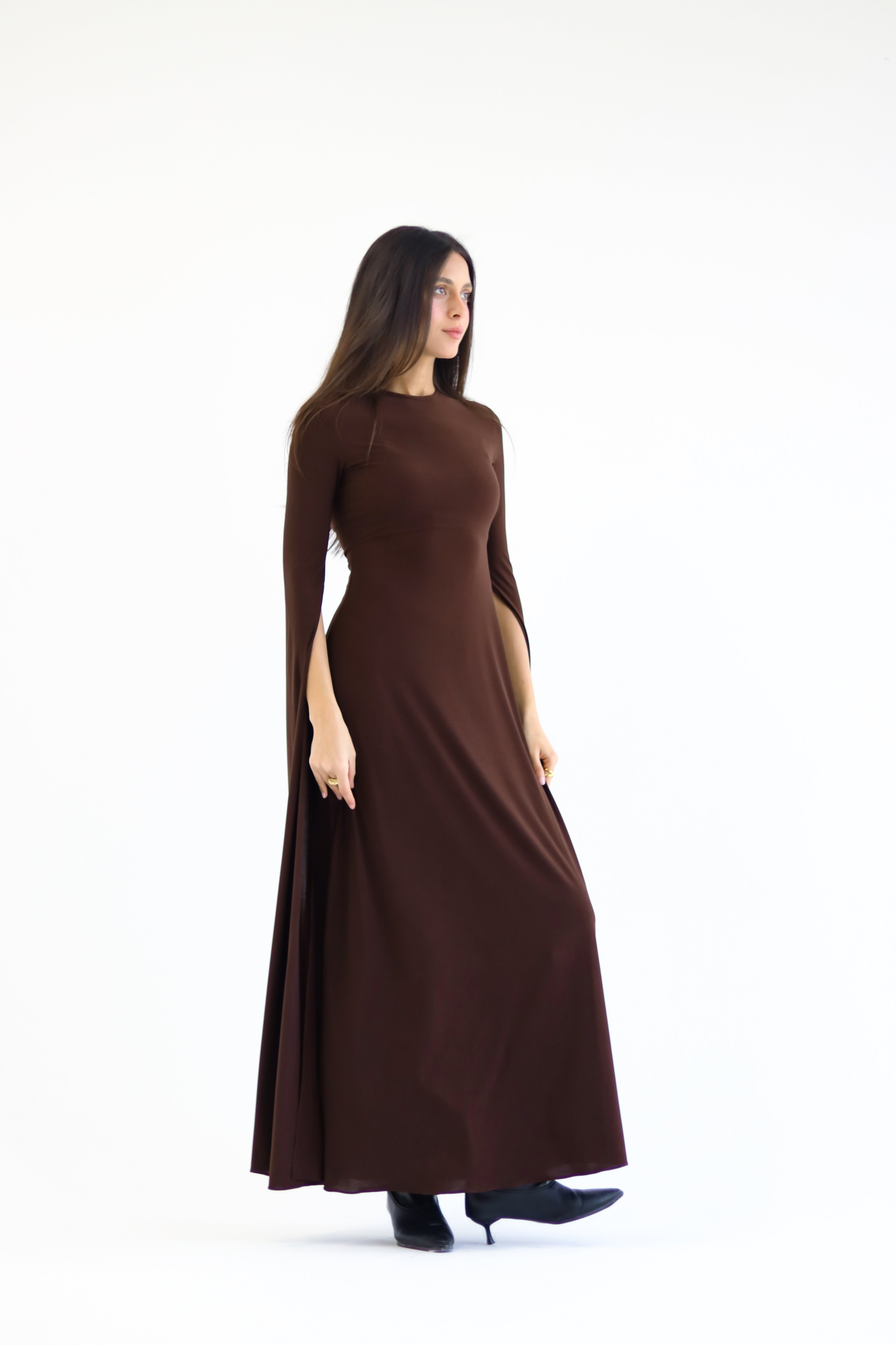 Sculpt Slit-Sleeve Maxi Dress - Brown