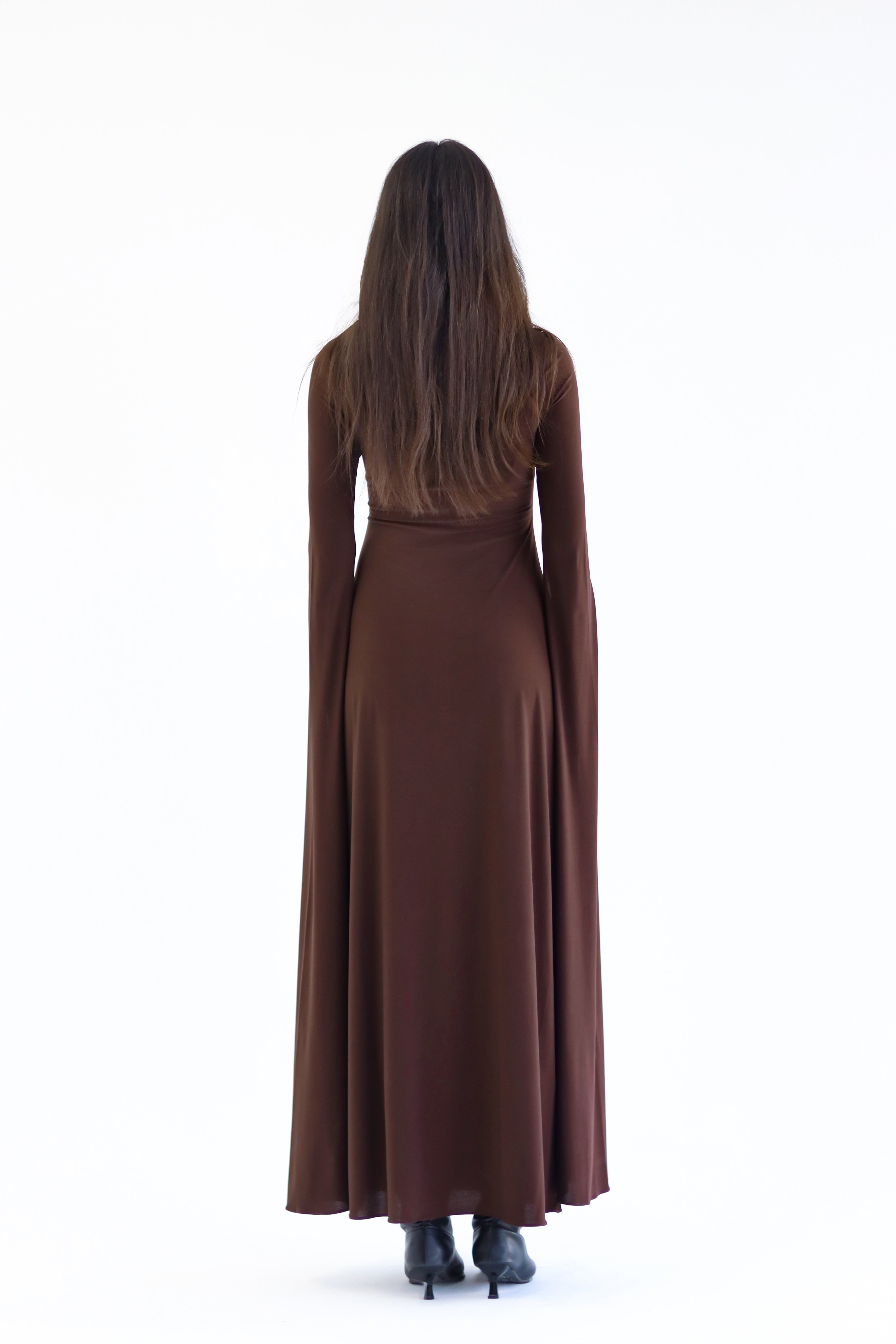 Sculpt Slit-Sleeve Maxi Dress - Brown