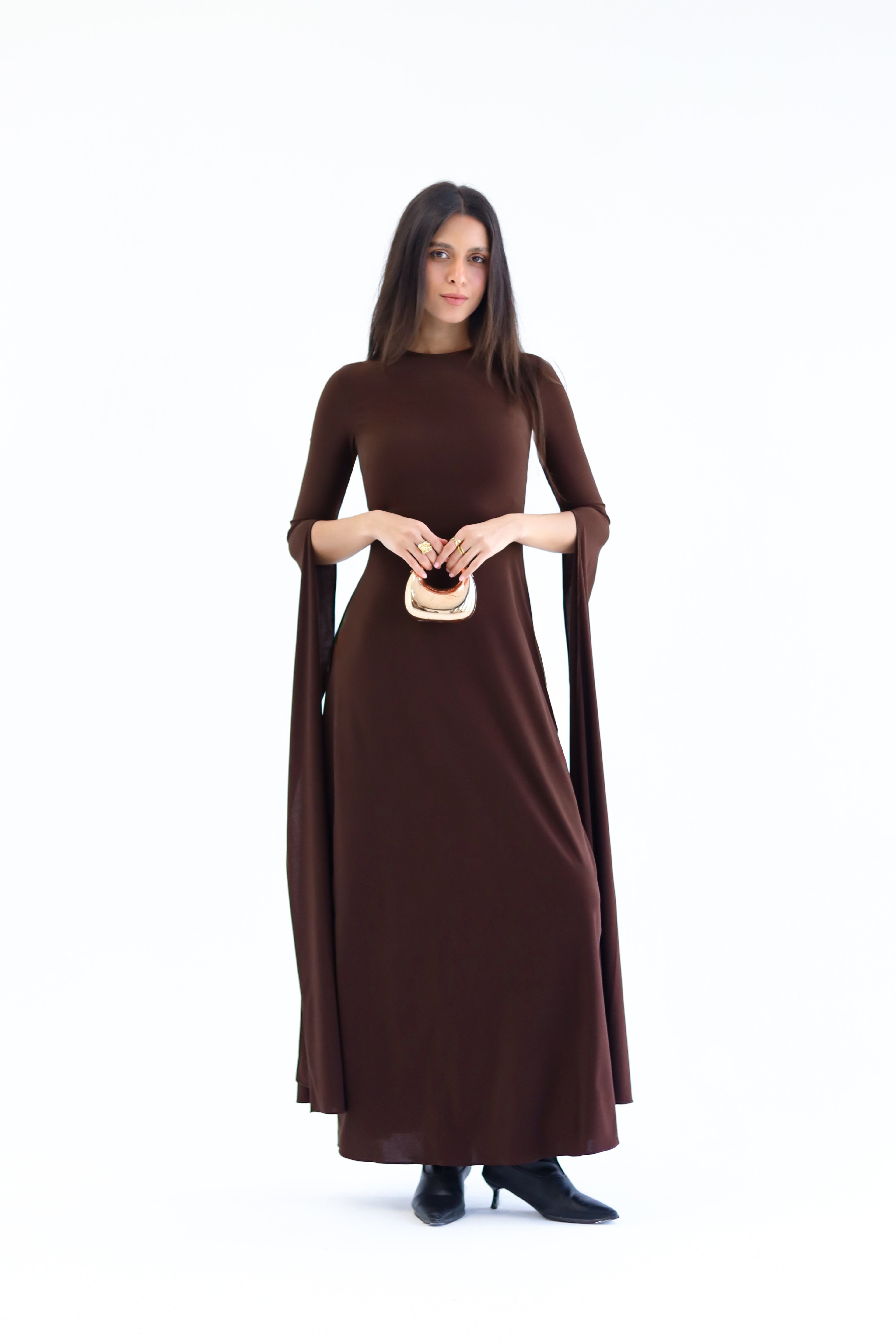 Sculpt Slit-Sleeve Maxi Dress - Brown