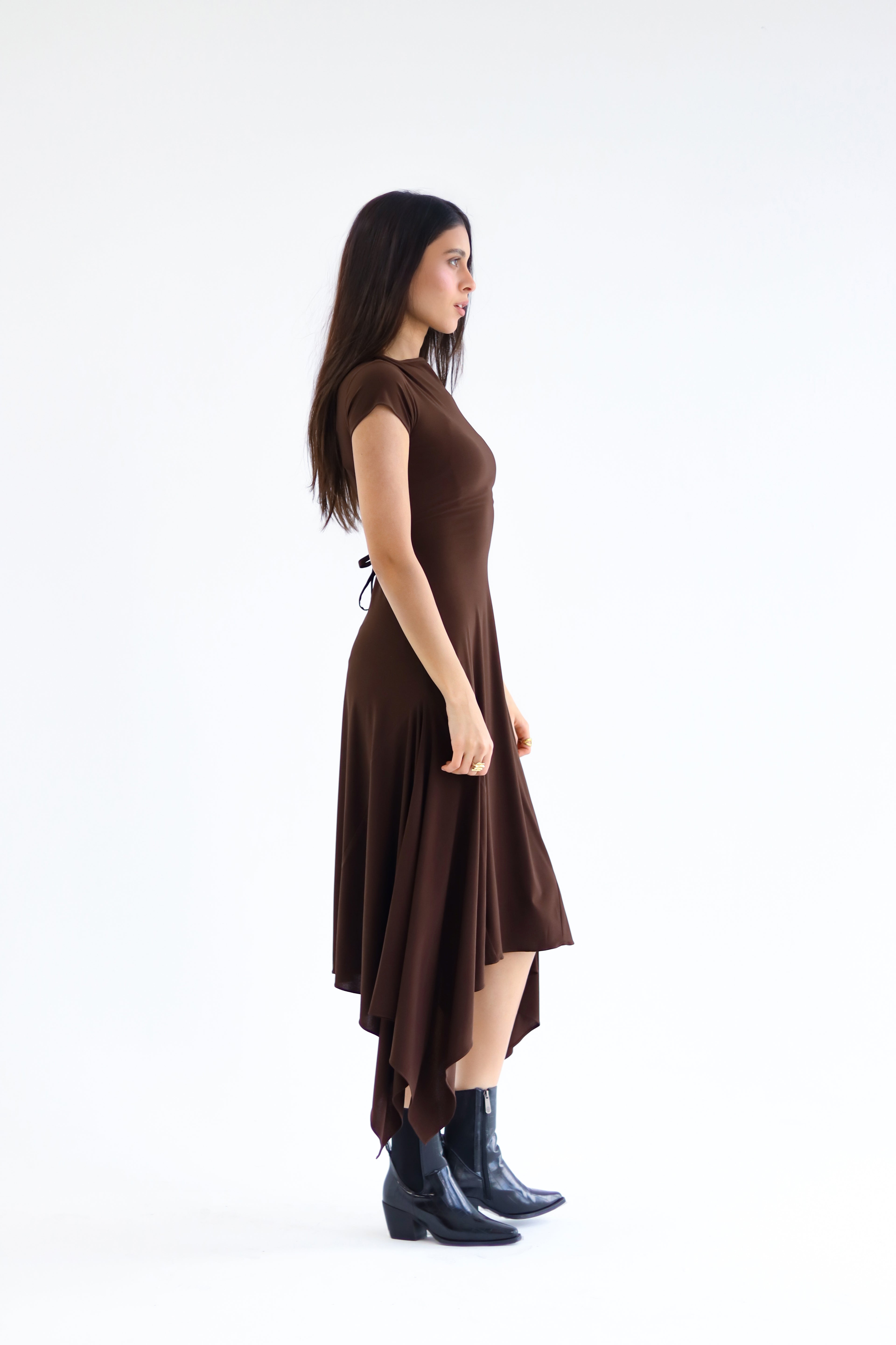 Sculpt Asymmetric Midi Dress - Brown