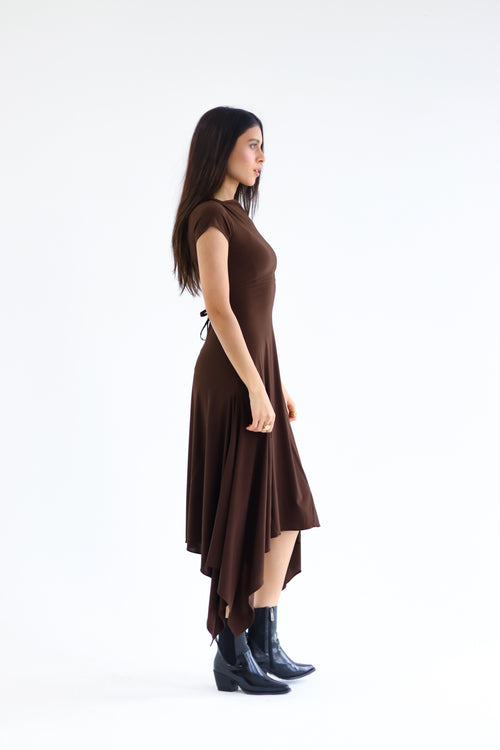 Sculpt Asymmetric Midi Dress - Brown