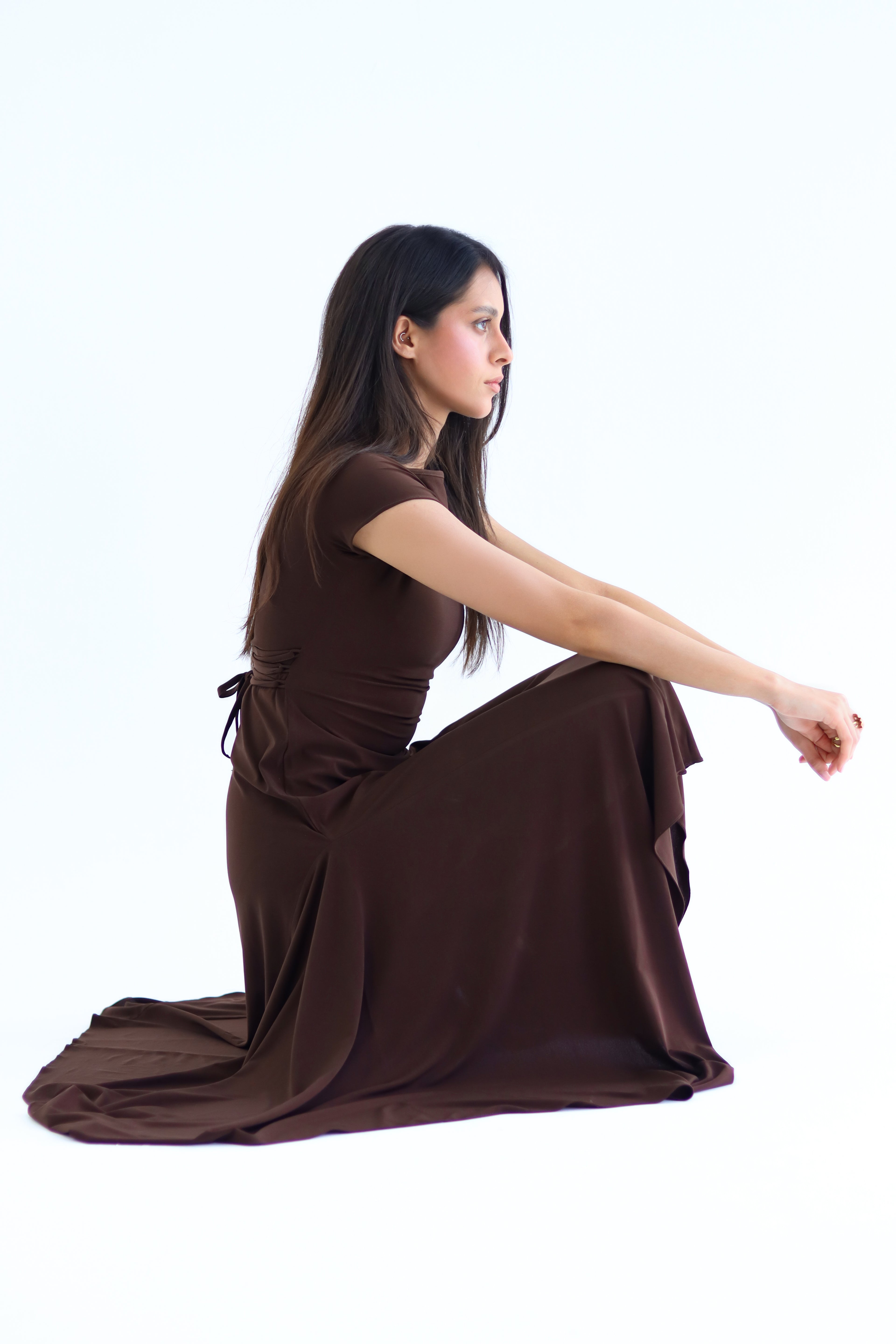 Sculpt Asymmetric Midi Dress - Brown