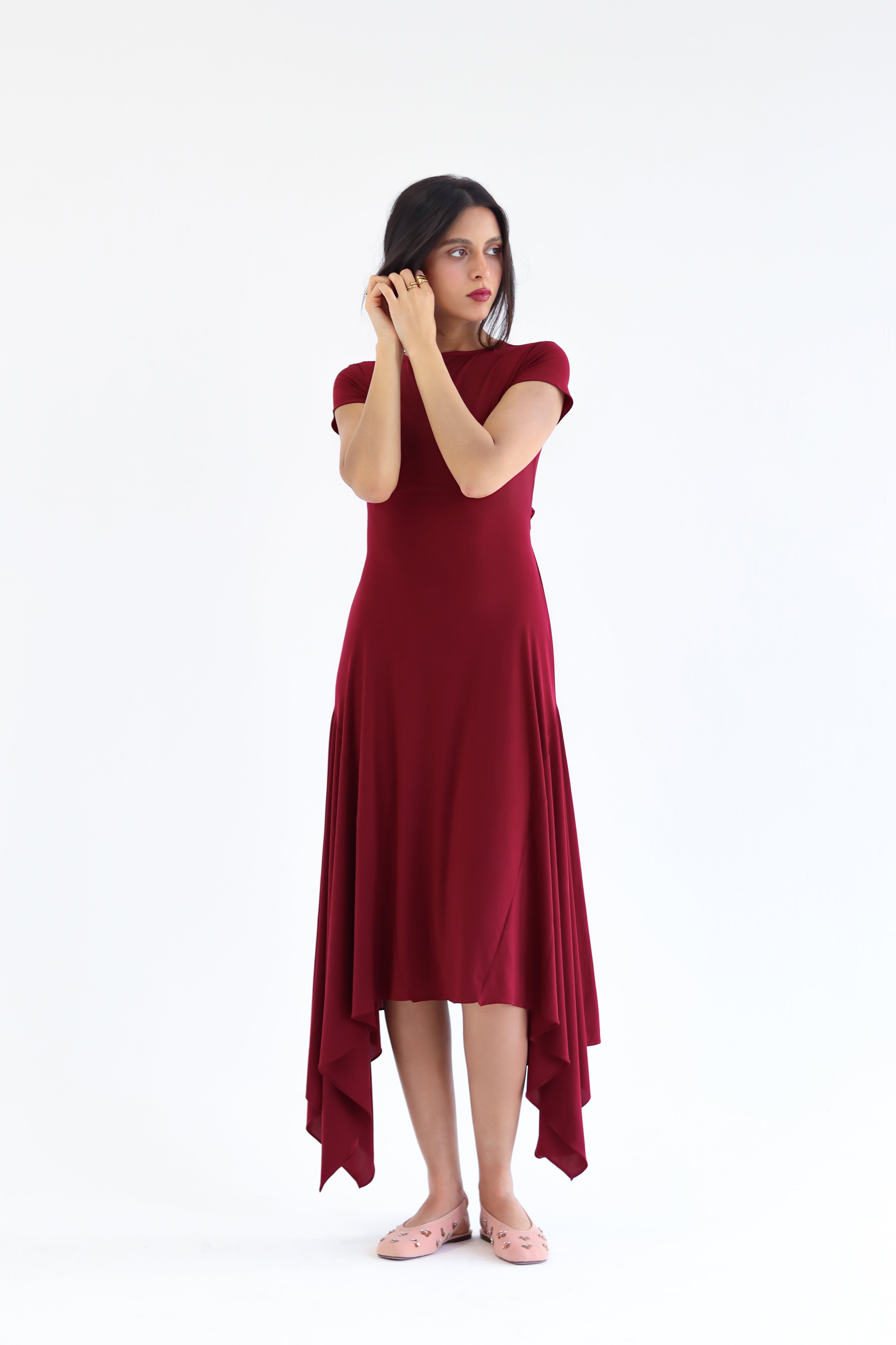 Sculpt Asymmetric Midi dress - Burgundy