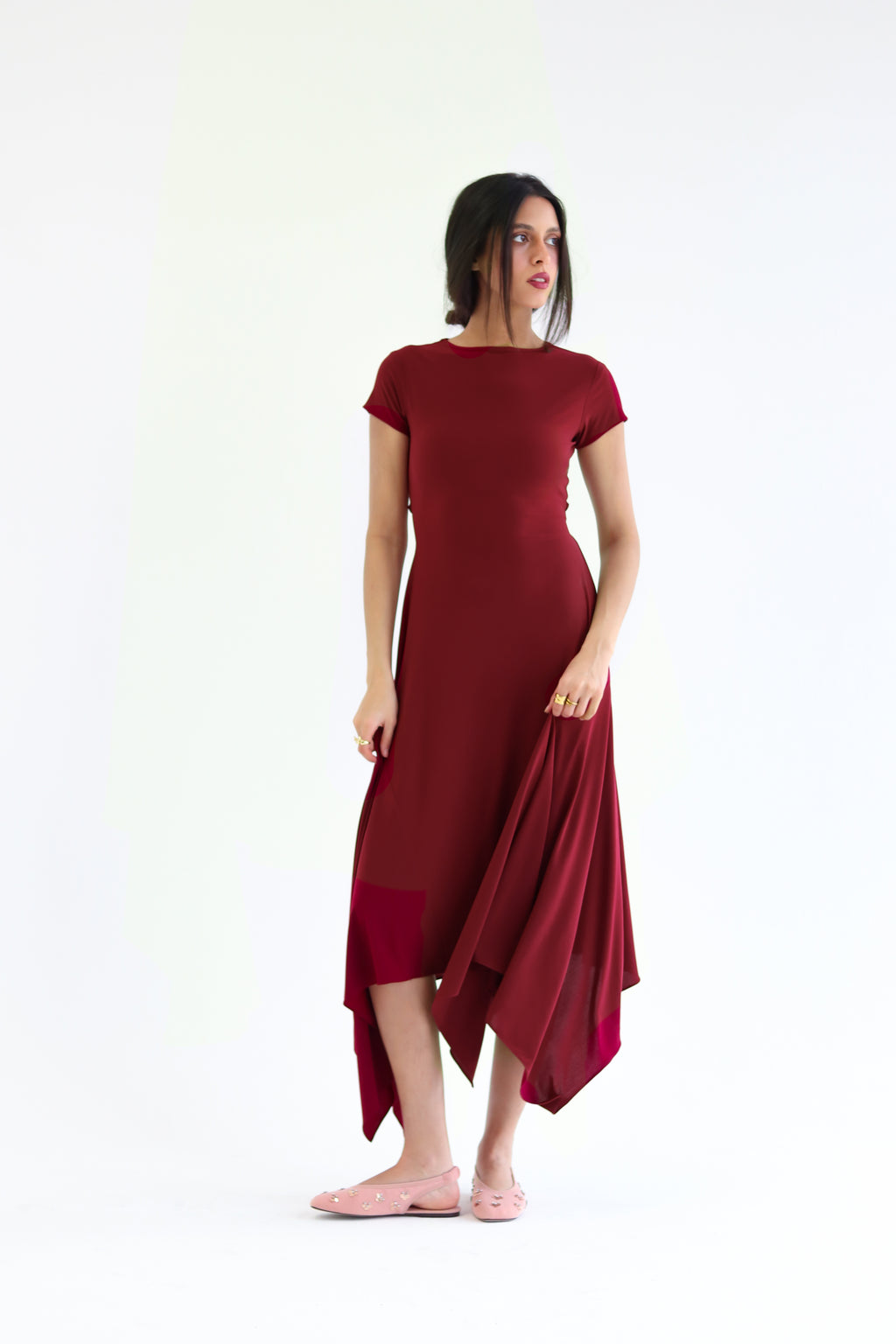 Sculpt Asymmetric Midi dress - Burgundy