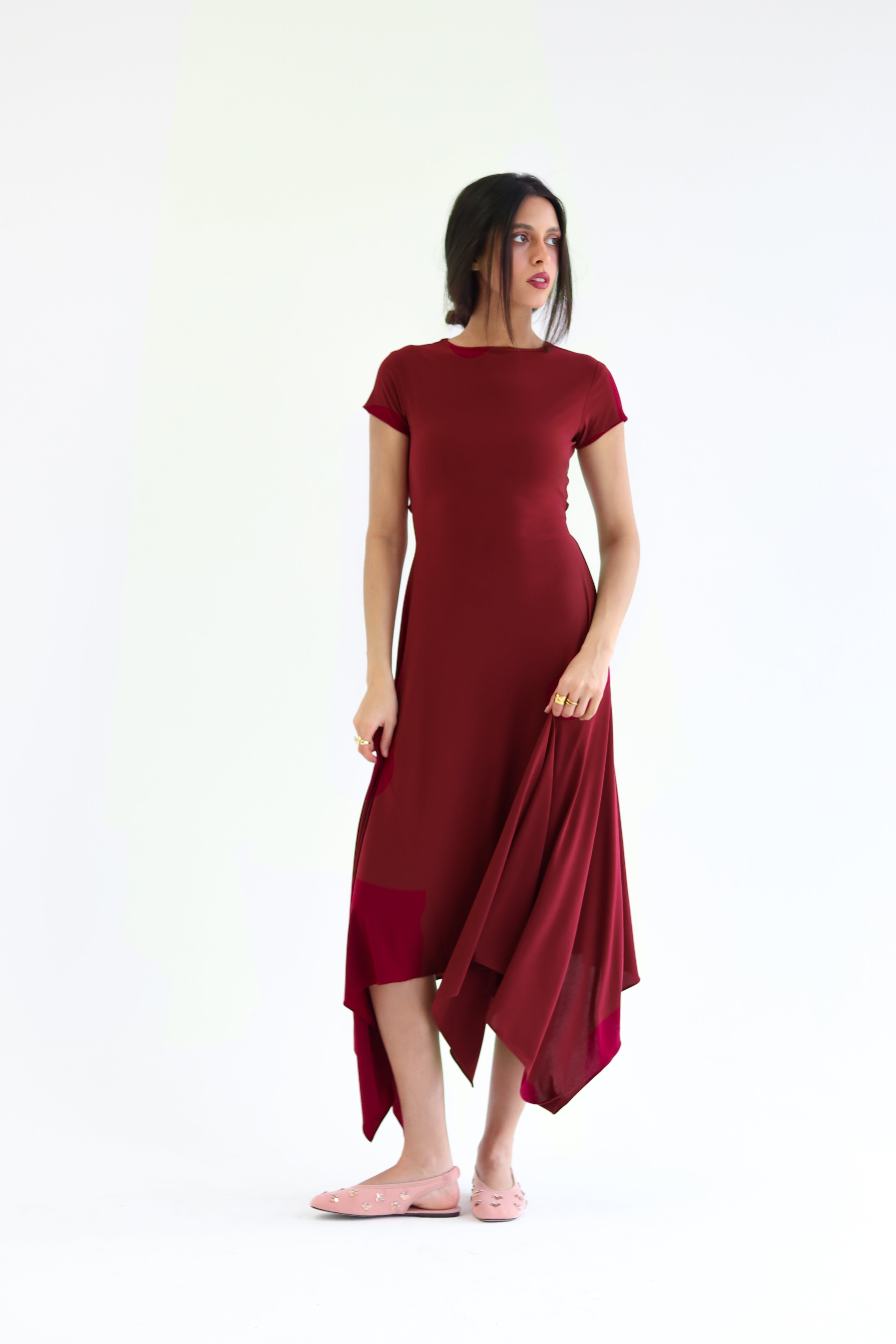 Sculpt Asymmetric Midi dress - Burgundy