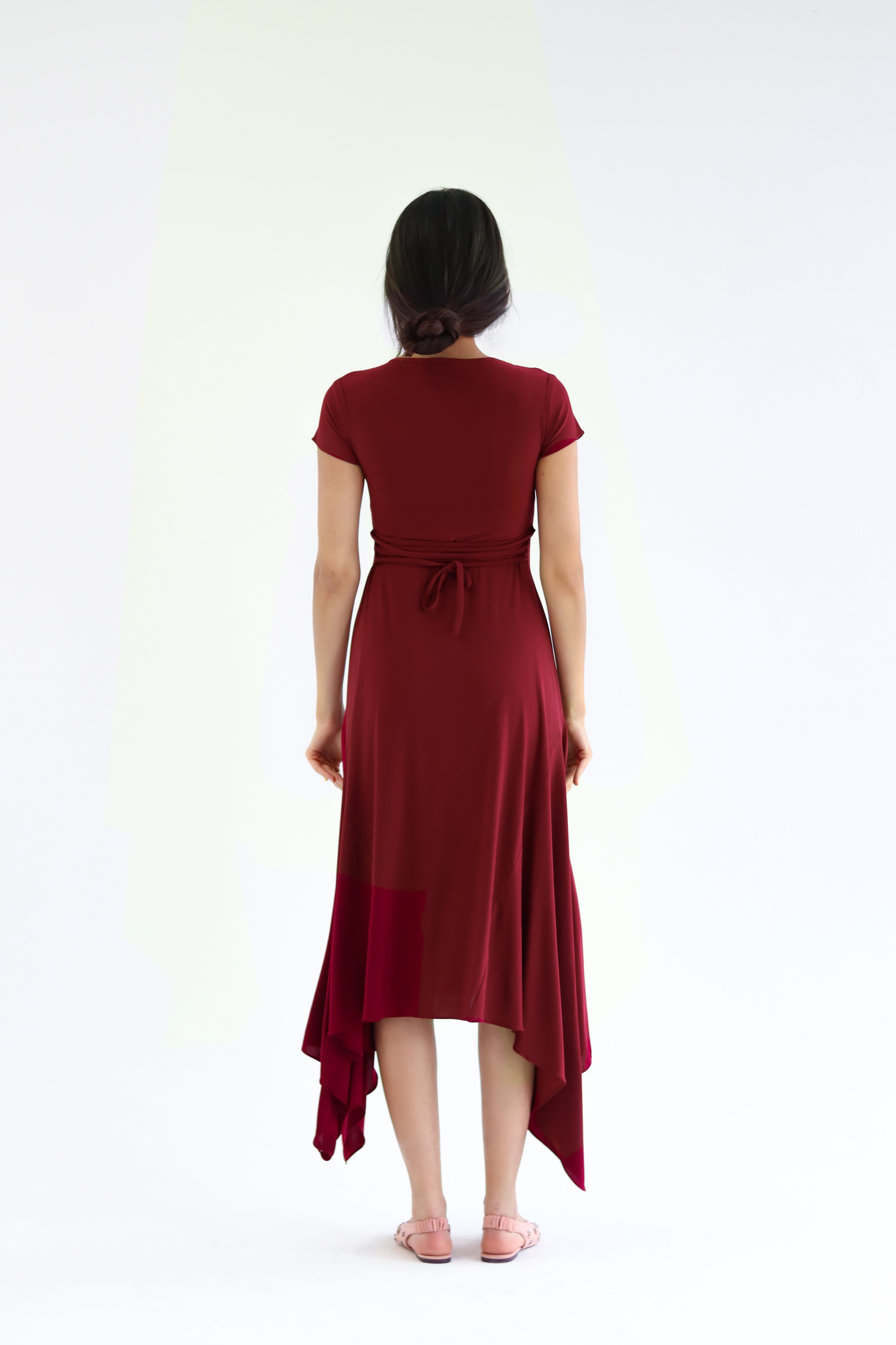 Sculpt Asymmetric Midi dress - Burgundy
