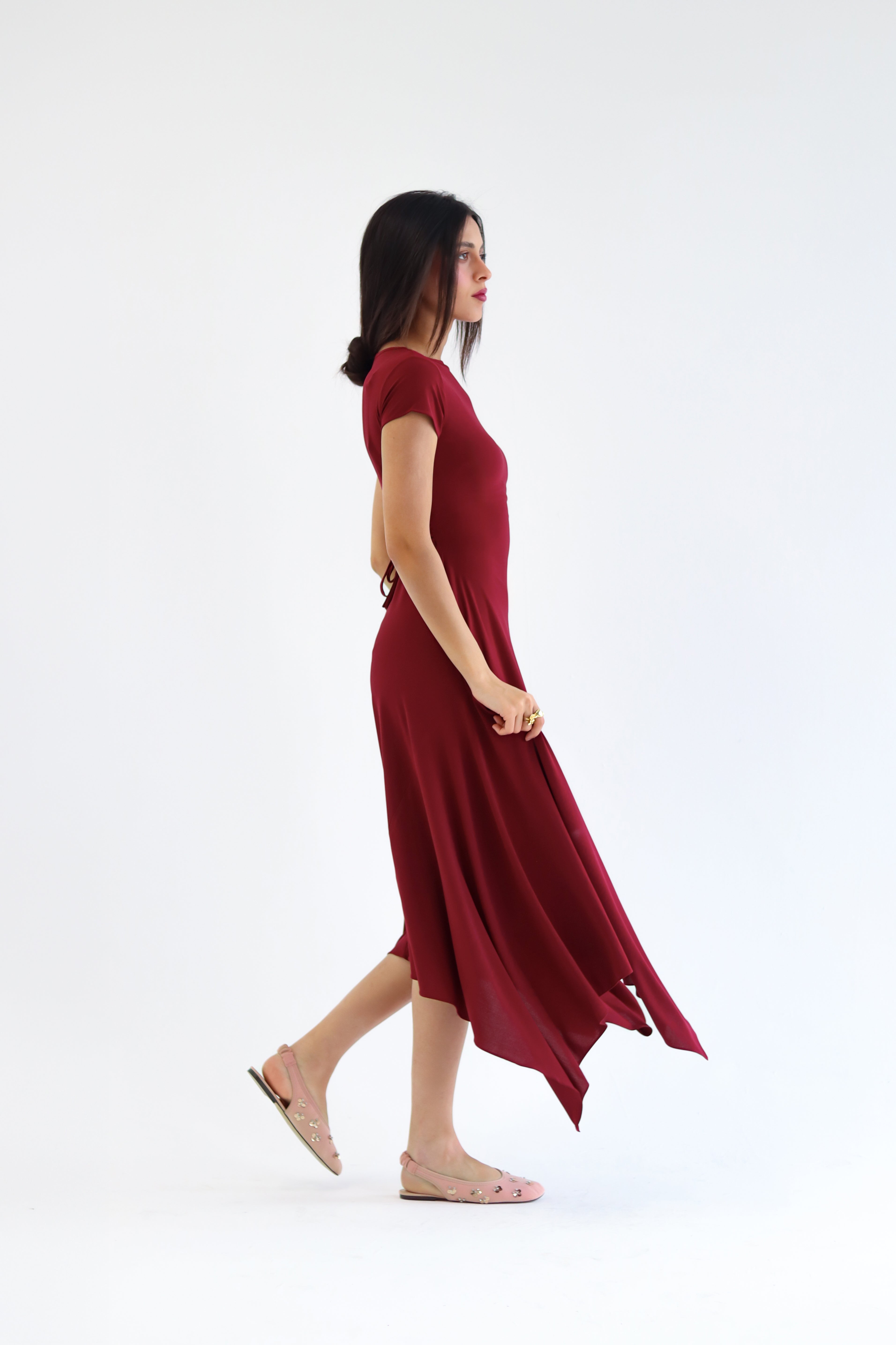 Sculpt Asymmetric Midi dress - Burgundy