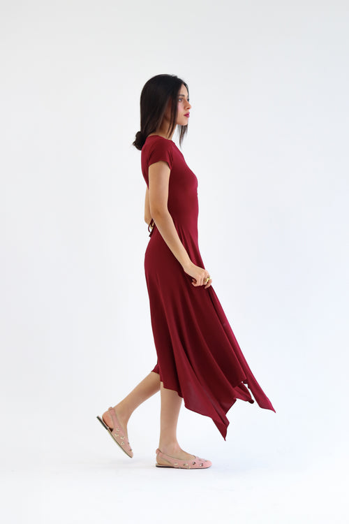 Sculpt Asymmetric Midi dress - Burgundy