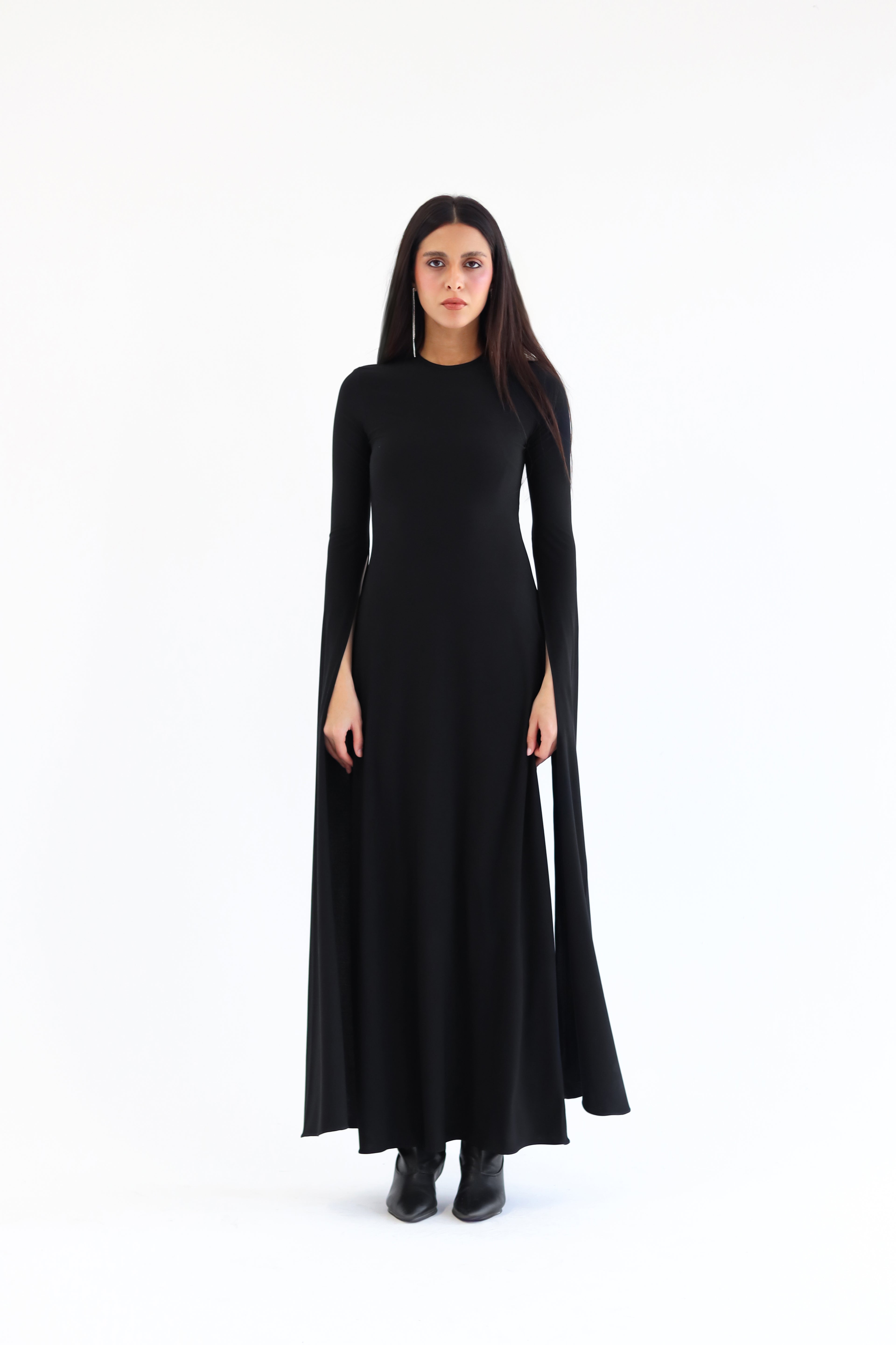 Sculpt Slit-Sleeve Maxi Dress - Black