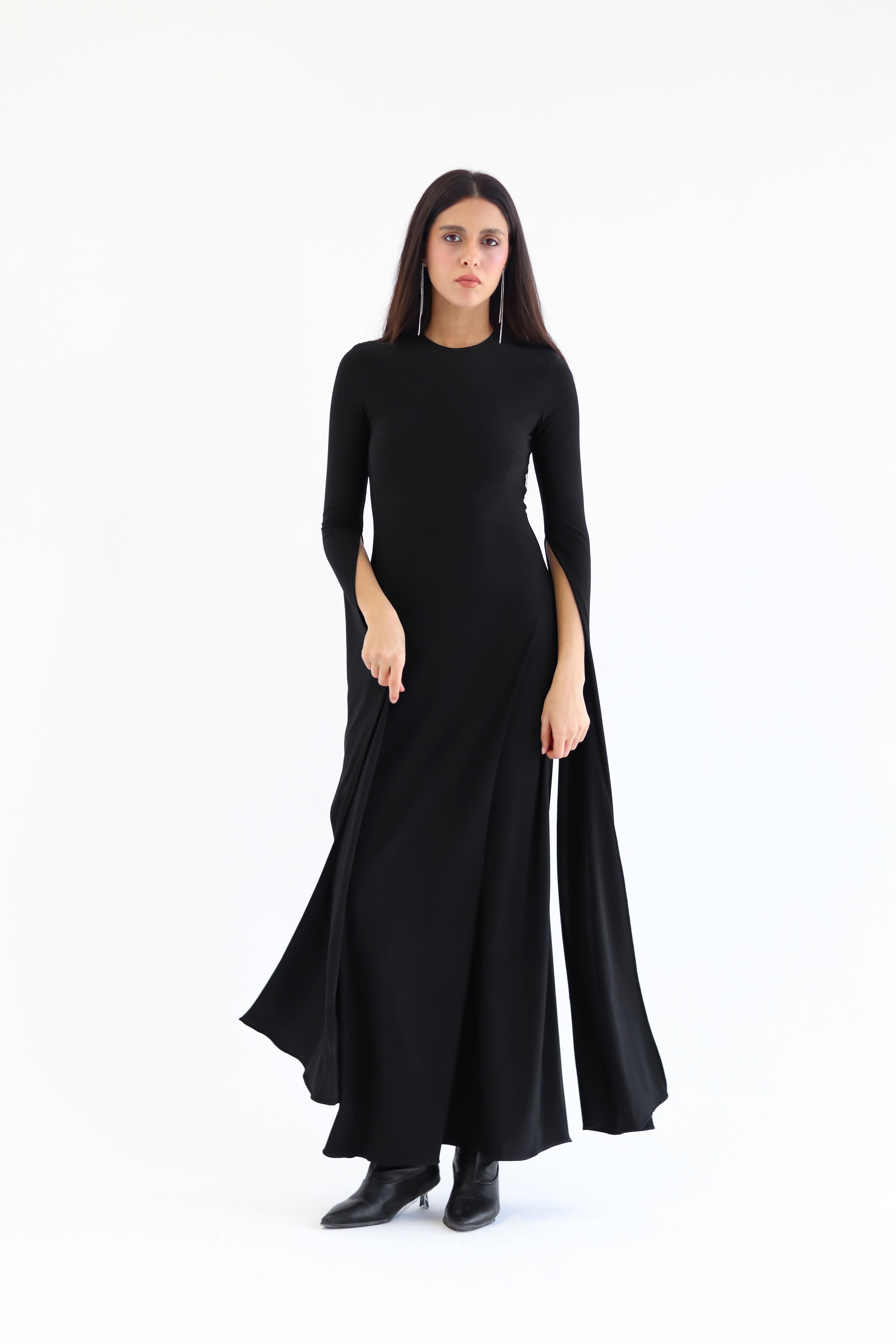 Sculpt Slit-Sleeve Maxi Dress - Black